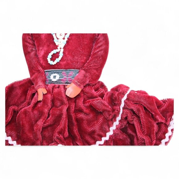 Handmade Native American Doll With Red Velvet Dress Beaded Earrings & Necklace T - Picture 6 of 8